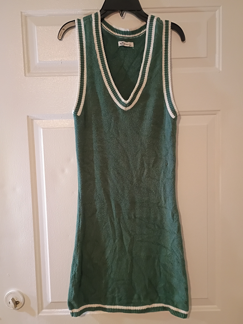 Hollister Green V-Neck Sleeveless Knit Mini Dress with White Trim